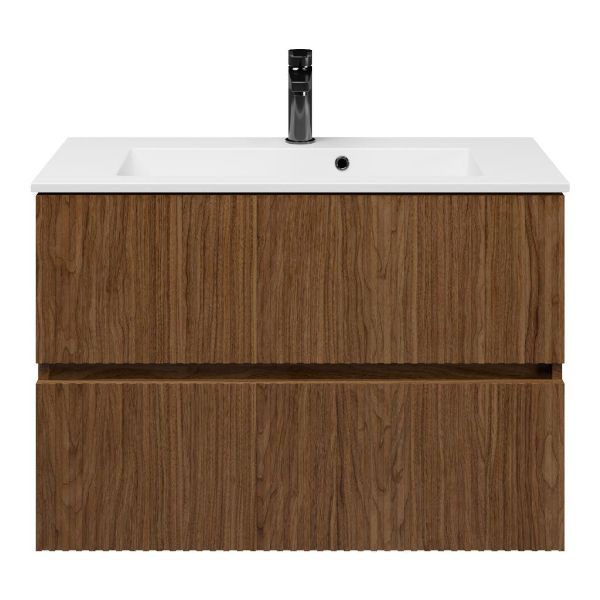 Zierikzee badmeubel 80 cm warm noten met keramische Compact wastafel wit glans