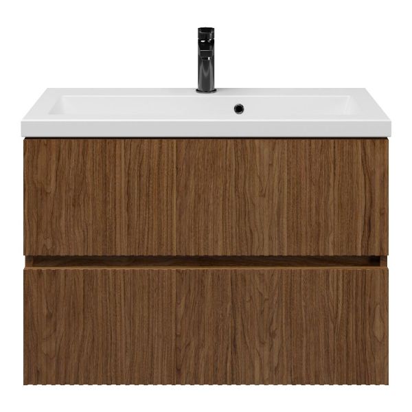 Zierikzee badmeubel 80 cm warm noten met keramische Dishoek wastafel wit mat, 1 kraangat
