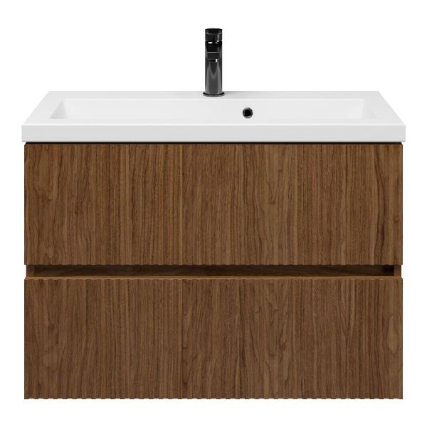 Zierikzee badmeubel 80 cm warm noten met keramische Dishoek wastafel wit glans, 1 kraangat