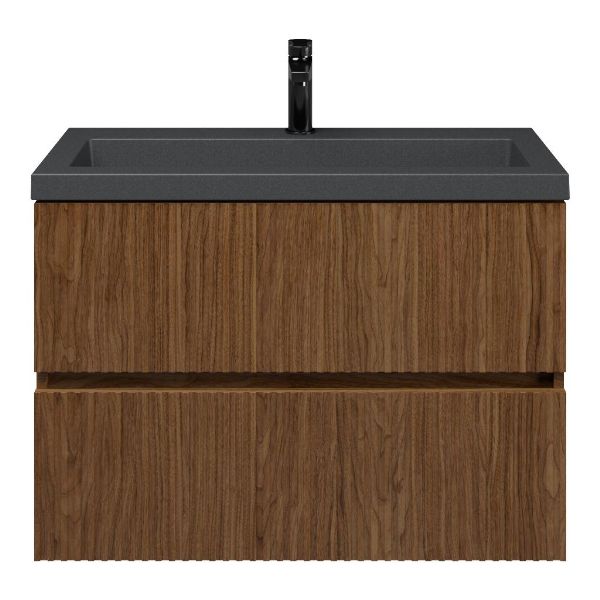 Zierikzee badmeubel 80 cm warm noten met polystone Cadzand wastafel grijs mat, zonder overloop