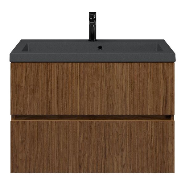 Zierikzee badmeubel 80 cm warm noten met polystone Cadzand wastafel grijs mat, met overloop