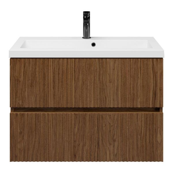 Zierikzee badmeubel 80 cm warm noten met polystone Cadzand wastafel wit glans, 1 kraangat