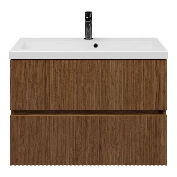 Zierikzee badmeubel 80 cm warm noten met polystone Cadzand wastafel wit mat