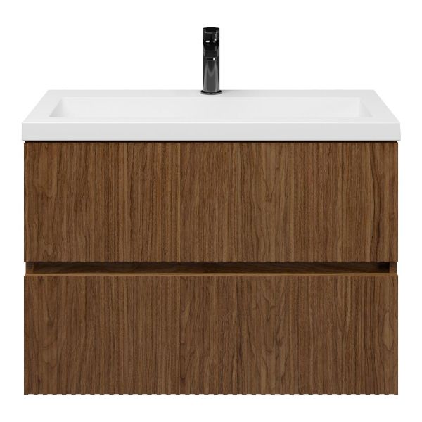 Zierikzee badmeubel 80 cm warm noten met polystone Cadzand wastafel wit glans, 1 kraangat