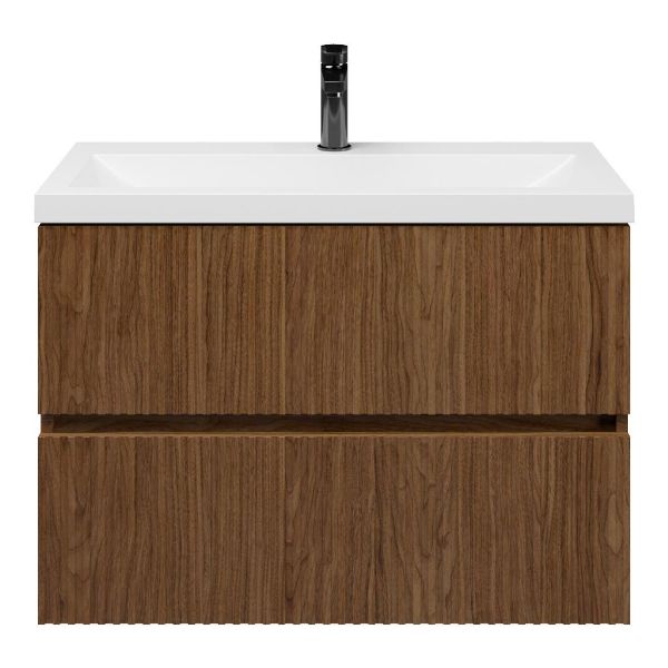 Zierikzee badmeubel 80 cm warm noten met polystone Scharendijke wastafel wit glans