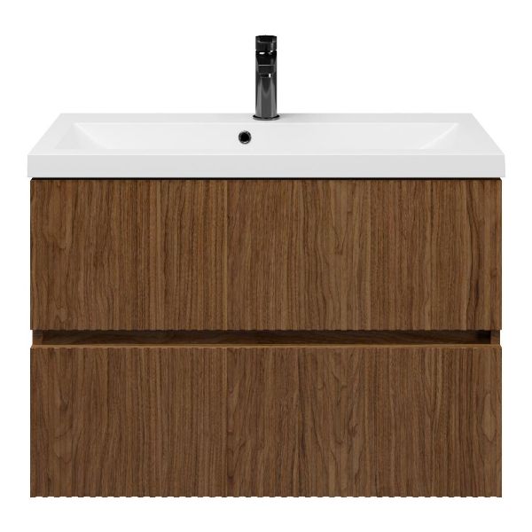 Zierikzee badmeubel 80 cm warm noten met polystone Scharendijke wastafel wit glans