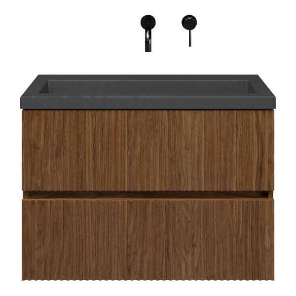 Zierikzee badmeubel 80 cm warm noten met quartz Cadzand-Q wastafel grijs mat