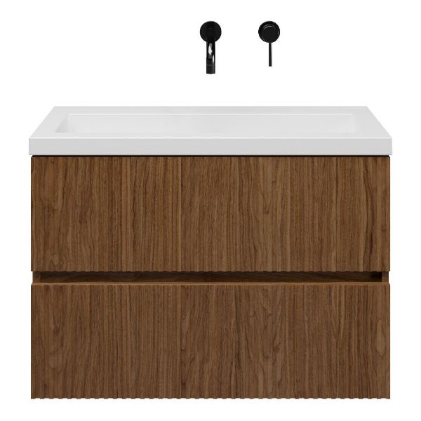 Zierikzee badmeubel 80 cm warm noten met quartz Cadzand-Q wastafel wit mat, zonder kraangat
