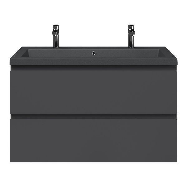 Zoutelande badmeubel 100 cm antraciet mat met quartz Cadzand-Q wastafel grijs mat