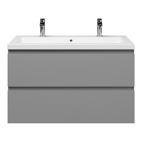 Zoutelande badmeubel 100 cm licht grijs met Cadzand wastafel wit mat, 2 kraangaten