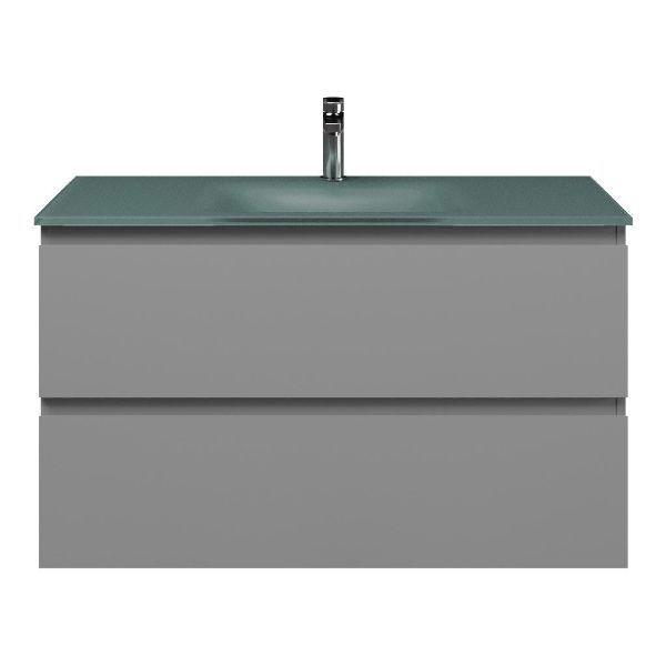 Zoutelande badmeubel 100 cm licht grijs met glazen Glass wastafel zilvergrijs