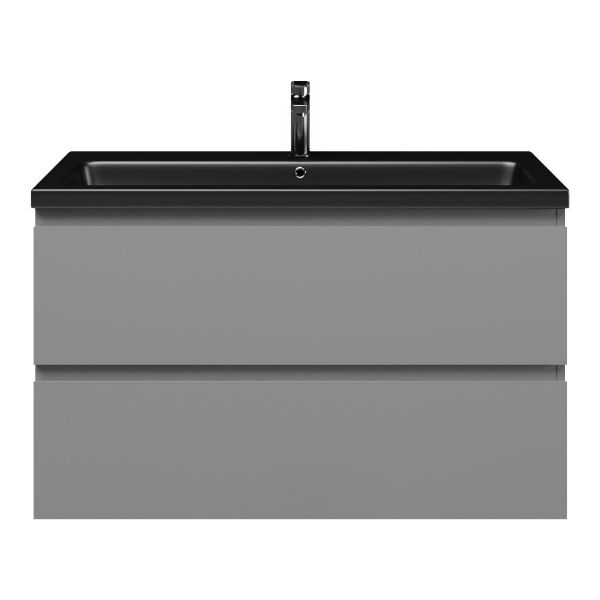 Zoutelande badmeubel 100 cm licht grijs met keramische Dishoek wastafel zwart mat, 1 kraangat