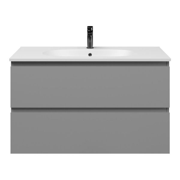 Zoutelande badmeubel 100 cm licht grijs met keramische Ellemeet wastafel wit mat