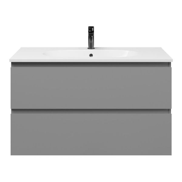 Zoutelande badmeubel 100 cm licht grijs met keramische Ellemeet wastafel wit glans