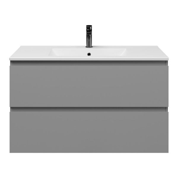 Zoutelande badmeubel 100 cm licht grijs met keramische Huisduinen wastafel wit mat