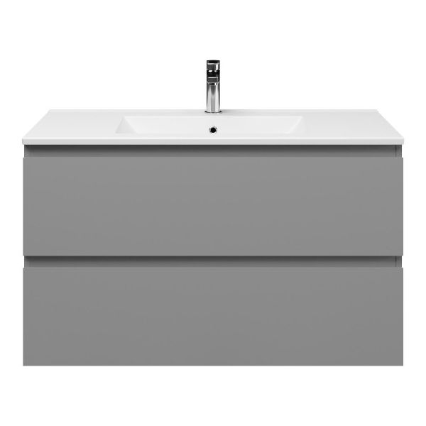 Zoutelande badmeubel 100 cm licht grijs met keramische Huisduinen wastafel wit glans