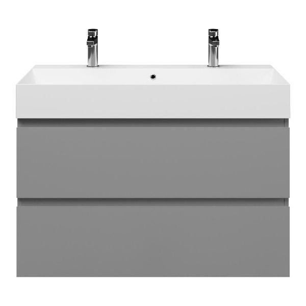 Zoutelande badmeubel 100 cm licht grijs met keramische Marken wastafel wit glans, 2 kraangaten