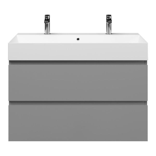 Zoutelande badmeubel 100 cm licht grijs met keramische Marken wastafel wit mat, 2 kraangaten