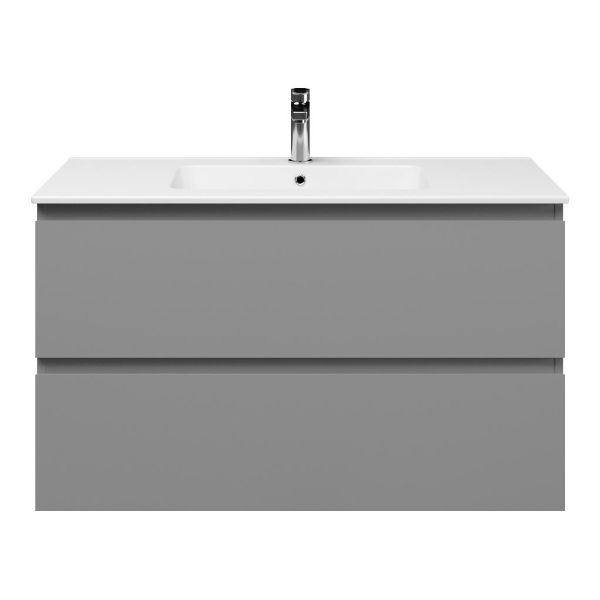 Zoutelande badmeubel 100 cm licht grijs met keramische Quadra wastafel wit glans