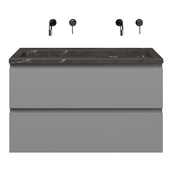 Zoutelande badmeubel 100 cm licht grijs met natuurstenen Square wastafel blue stone, zonder kraangat
