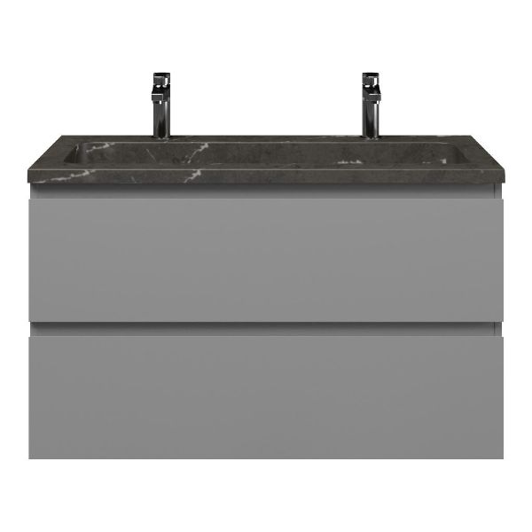 Zoutelande badmeubel 100 cm licht grijs met natuurstenen Square wastafel blue stone, 2 kraangaten