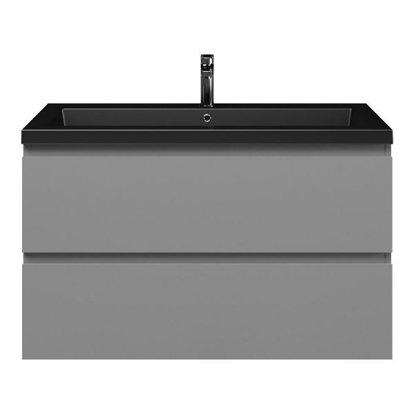 Zoutelande badmeubel 100 cm licht grijs met polystone Cadzand wastafel zwart mat, 1 kraangat