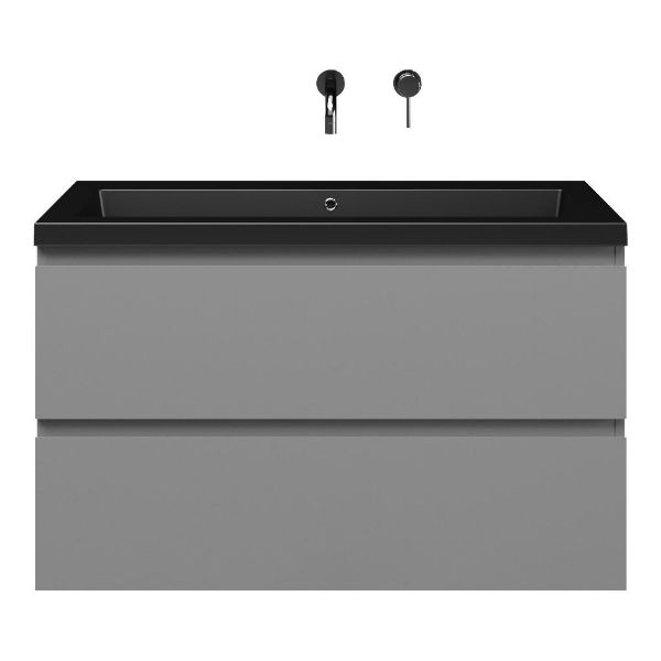 Zoutelande badmeubel 100 cm licht grijs met polystone Cadzand wastafel zwart mat, zonder kraangat