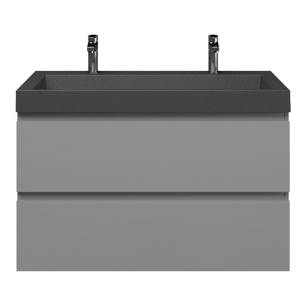 Zoutelande badmeubel 100 cm licht grijs met polystone Haamstede wastafel grijs mat, 2 kraangaten