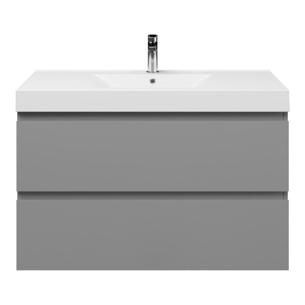 Zoutelande badmeubel 100 cm licht grijs met polystone Wave wastafel wit glans