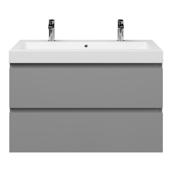 Zoutelande badmeubel 100 cm licht grijs met quartz Cadzand-Q wastafel wit mat, 2 kraangaten