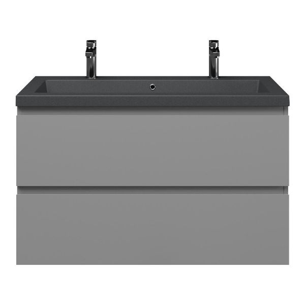 Zoutelande badmeubel 100 cm licht grijs met quartz Cadzand-Q wastafel grijs mat, 2 kraangaten
