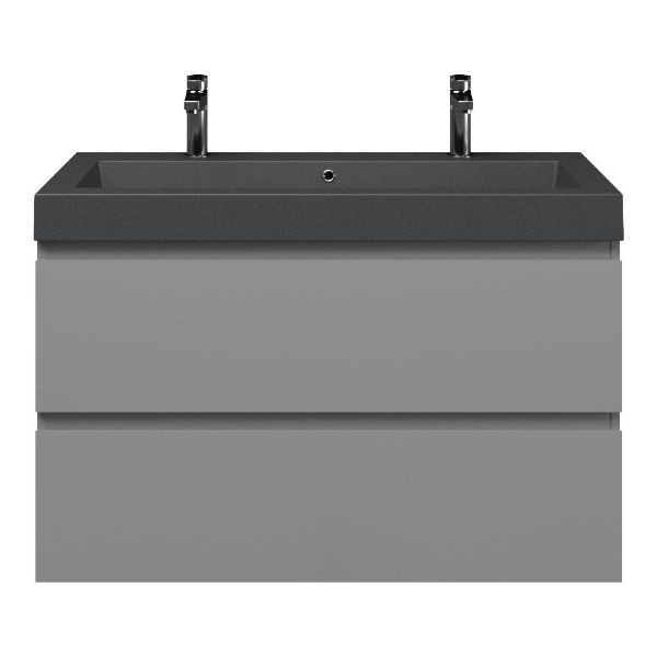 Zoutelande badmeubel 100 cm licht grijs met quartz Cadzand-Q wastafel grijs mat, 2 kraangaten