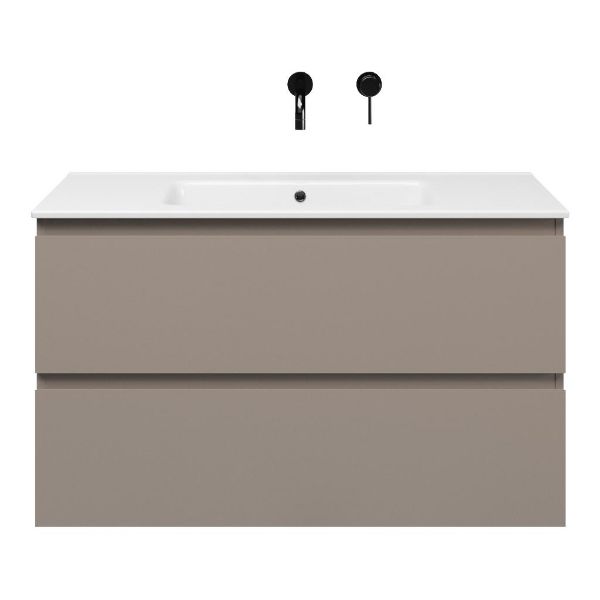 Zoutelande badmeubel 100 cm taupe met keramische Callantsoog wastafel wit glans, zonder kraangat