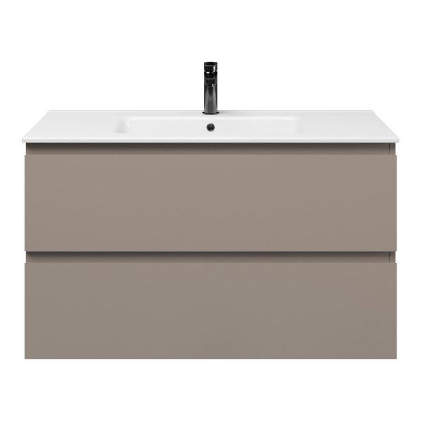 Zoutelande badmeubel 100 cm taupe met keramische Callantsoog wastafel wit glans, 1 kraangat