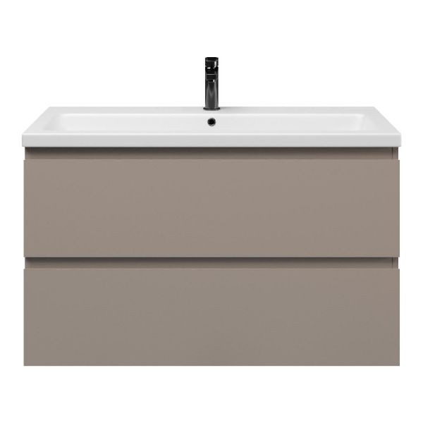 Zoutelande badmeubel 100 cm taupe met keramische Dishoek wastafel wit mat, 1 kraangat
