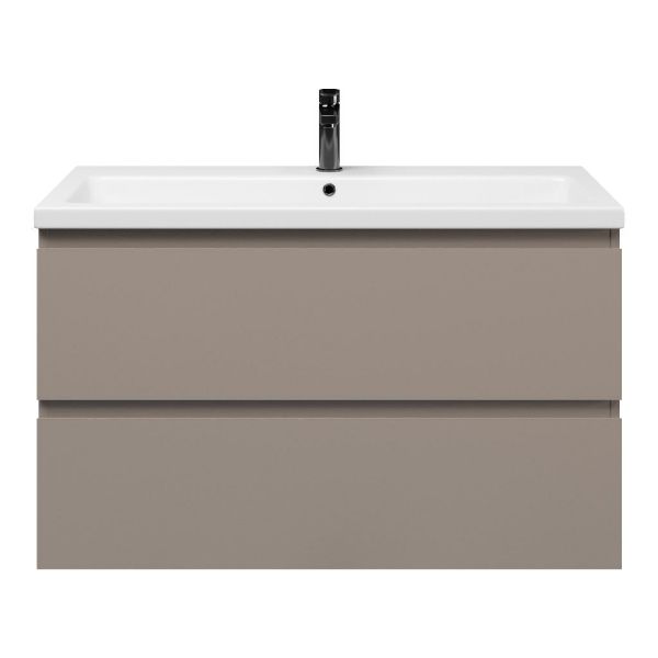 Zoutelande badmeubel 100 cm taupe met keramische Dishoek wastafel wit glans, 1 kraangat