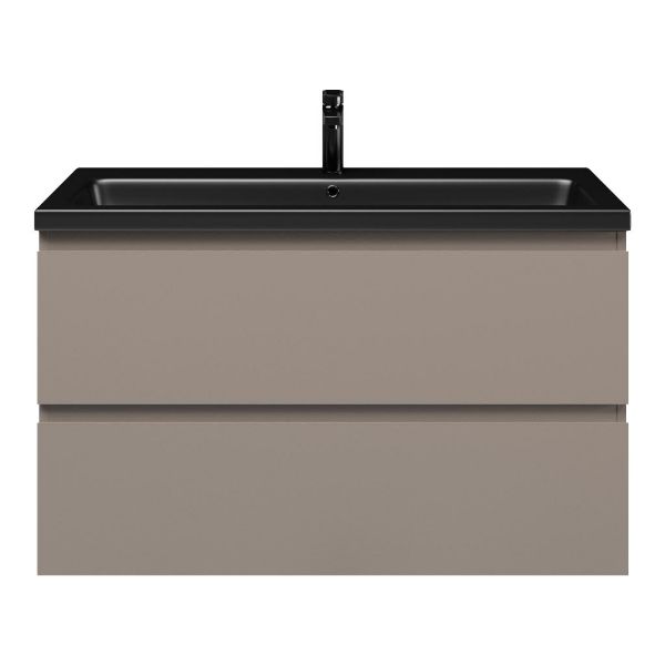 Zoutelande badmeubel 100 cm taupe met keramische Dishoek wastafel zwart mat, 1 kraangat