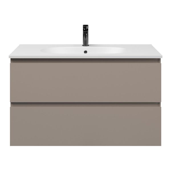 Zoutelande badmeubel 100 cm taupe met keramische Ellemeet wastafel wit mat