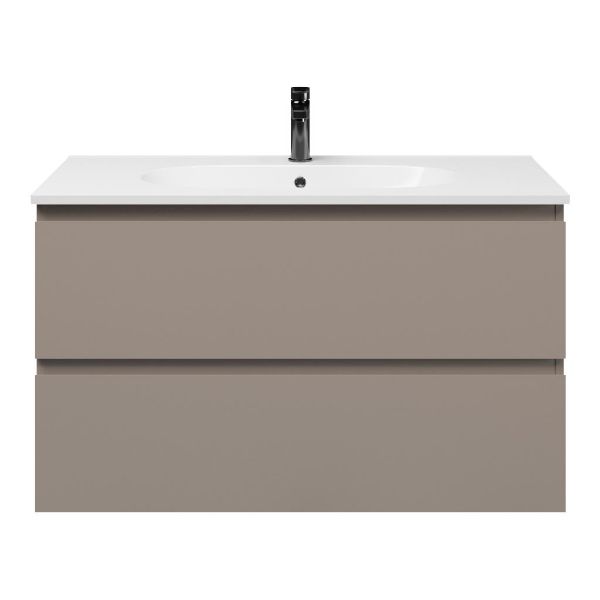 Zoutelande badmeubel 100 cm taupe met keramische Ellemeet wastafel wit glans