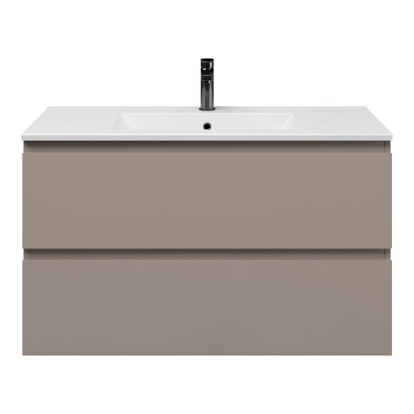 Zoutelande badmeubel 100 cm taupe met keramische Huisduinen wastafel wit mat