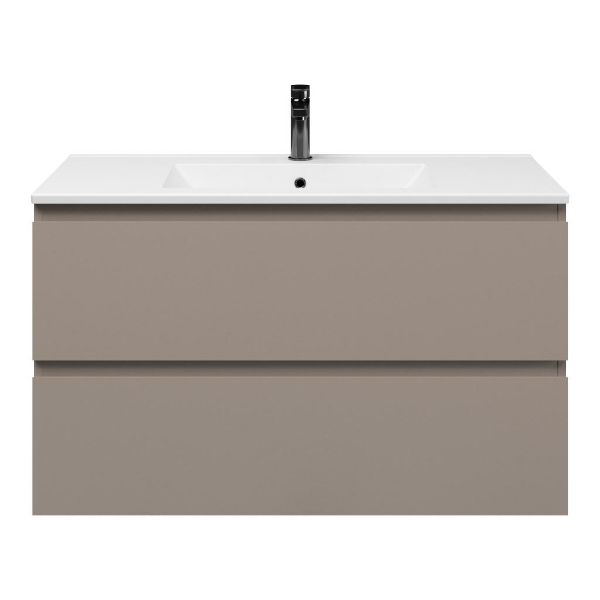 Zoutelande badmeubel 100 cm taupe met keramische Huisduinen wastafel wit glans