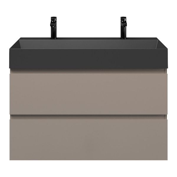 Zoutelande badmeubel 100 cm taupe met keramische Marken wastafel zwart mat, 2 kraangaten
