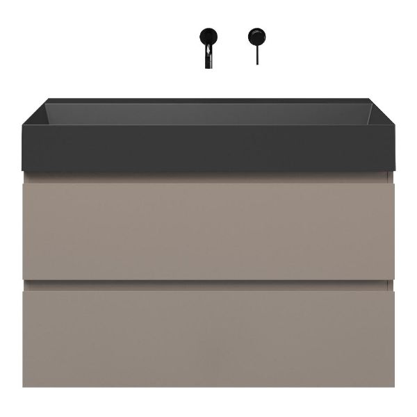 Zoutelande badmeubel 100 cm taupe met keramische Marken wastafel zwart mat, zonder kraangat