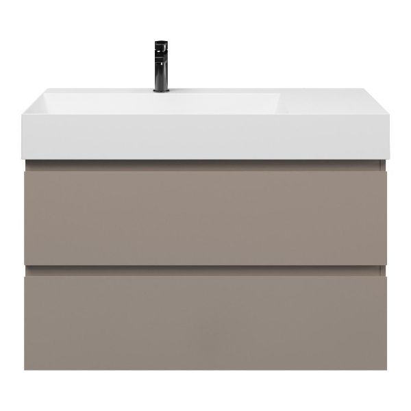 Zoutelande badmeubel 100 cm taupe met keramische Marken wastafel links wit glans, 1 kraangat