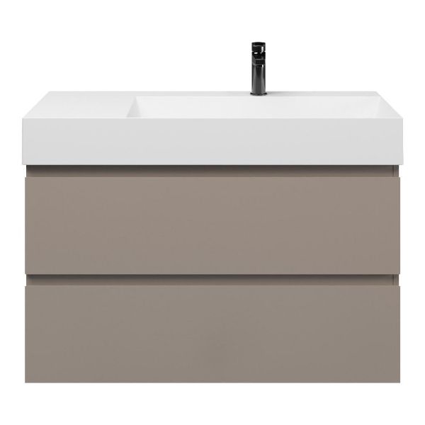 Zoutelande badmeubel 100 cm taupe met keramische Marken wastafel rechts wit glans, 1 kraangat