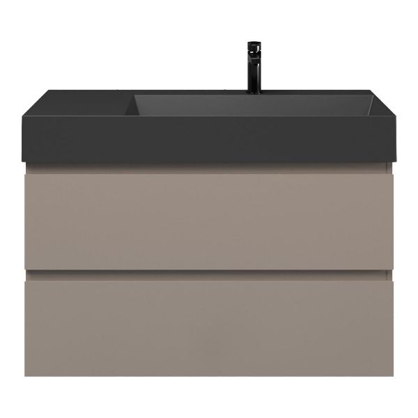 Zoutelande badmeubel 100 cm taupe met keramische Marken wastafel rechts zwart mat, 1 kraangat