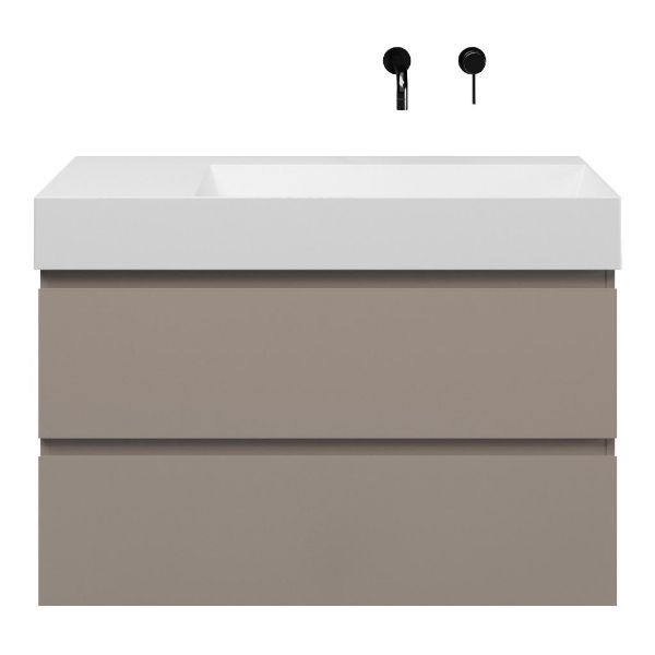 Zoutelande badmeubel 100 cm taupe met keramische Marken wastafel rechts wit mat, zonder kraangat