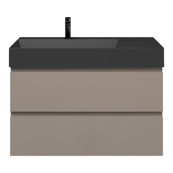 Zoutelande badmeubel 100 cm taupe met keramische Marken wastafel links zwart mat, 1 kraangat
