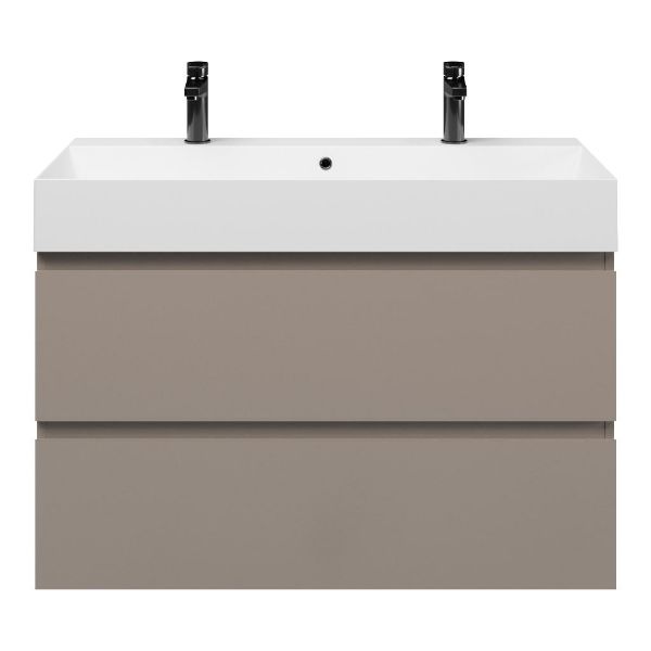 Zoutelande badmeubel 100 cm taupe met keramische Marken wastafel wit glans, 2 kraangaten