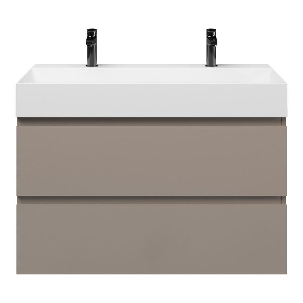 Zoutelande badmeubel 100 cm taupe met keramische Marken wastafel wit glans, 2 kraangaten